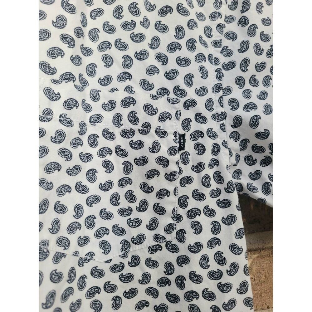 Obey Worldwide Paisley Print White & Black Pocket Short Sleeve Button Down , Men - Picture 4 of 5